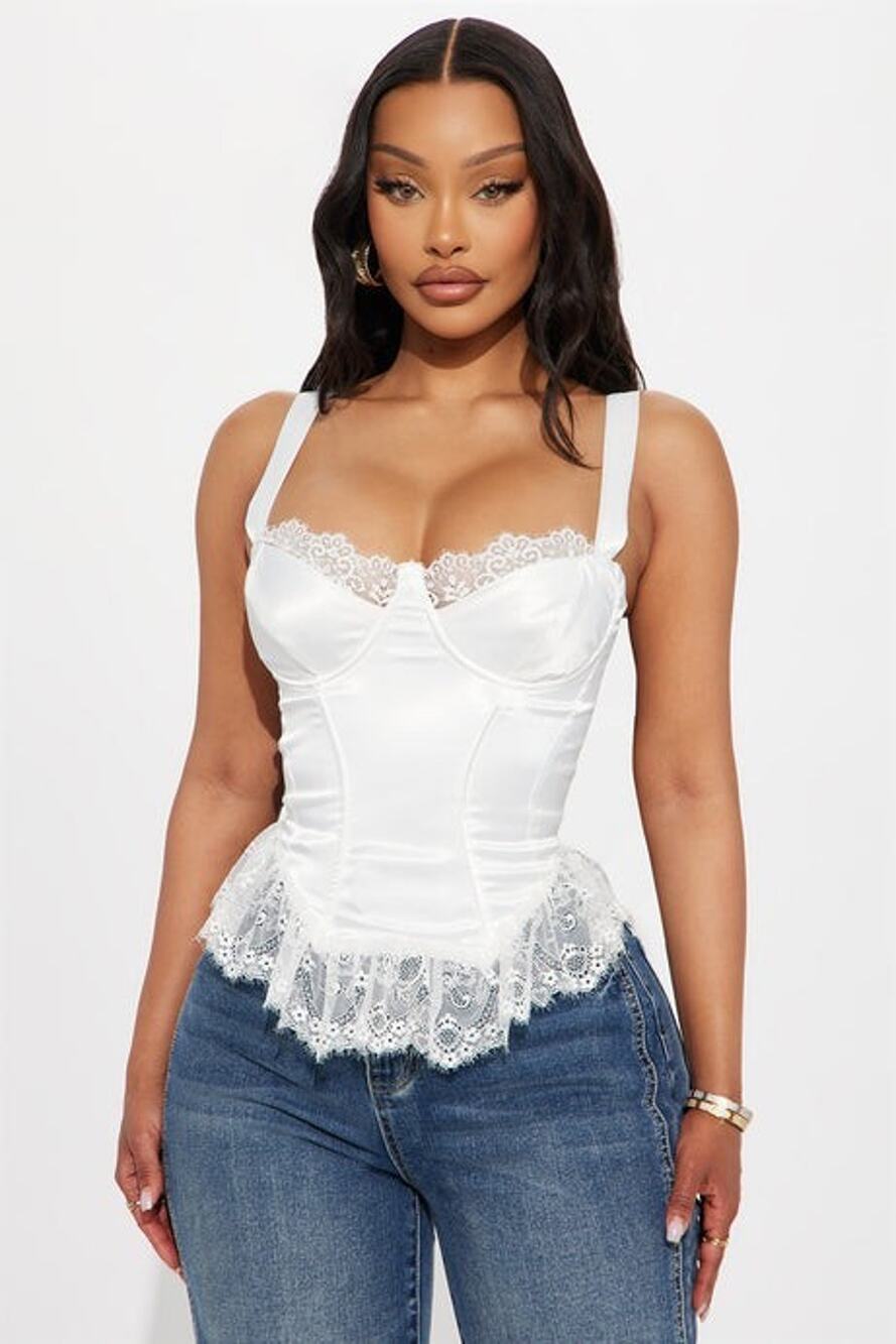 Fashion Nova Womens Medium White Timeless Temptation Satin Corset Top Boning NWT